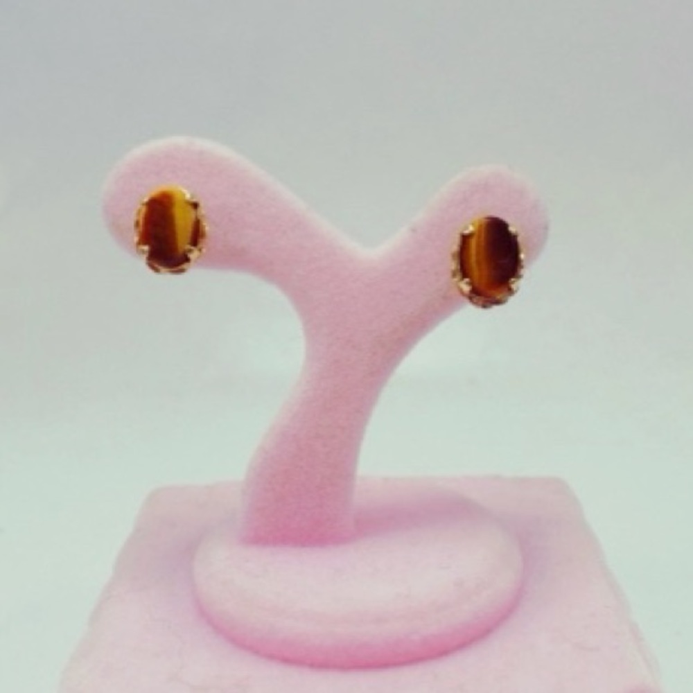 14K Gold Tiger Eye Stone Post Earrings
﻿
